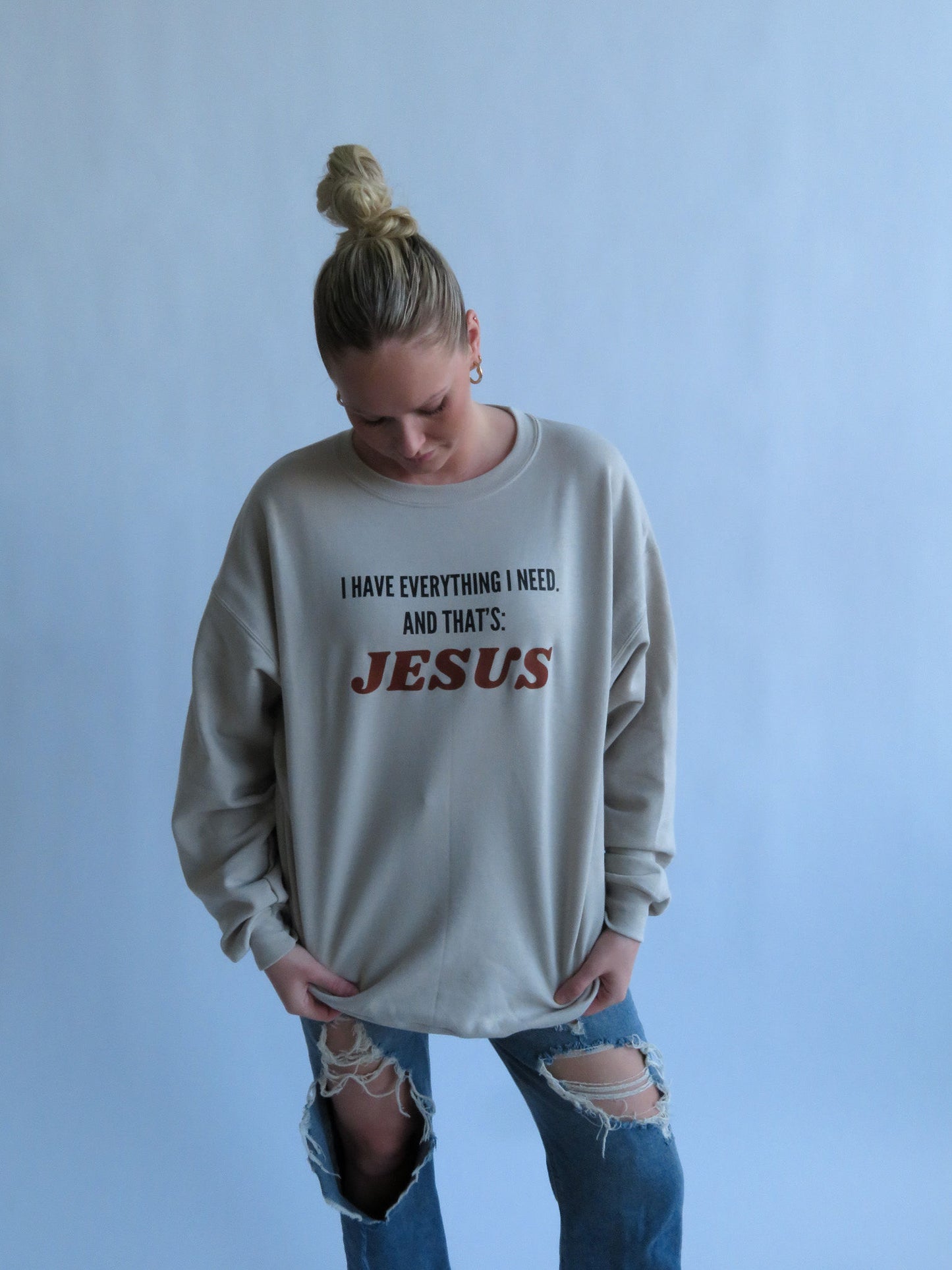 Jesus Is All I Need Crewneck- Coffee and Cream