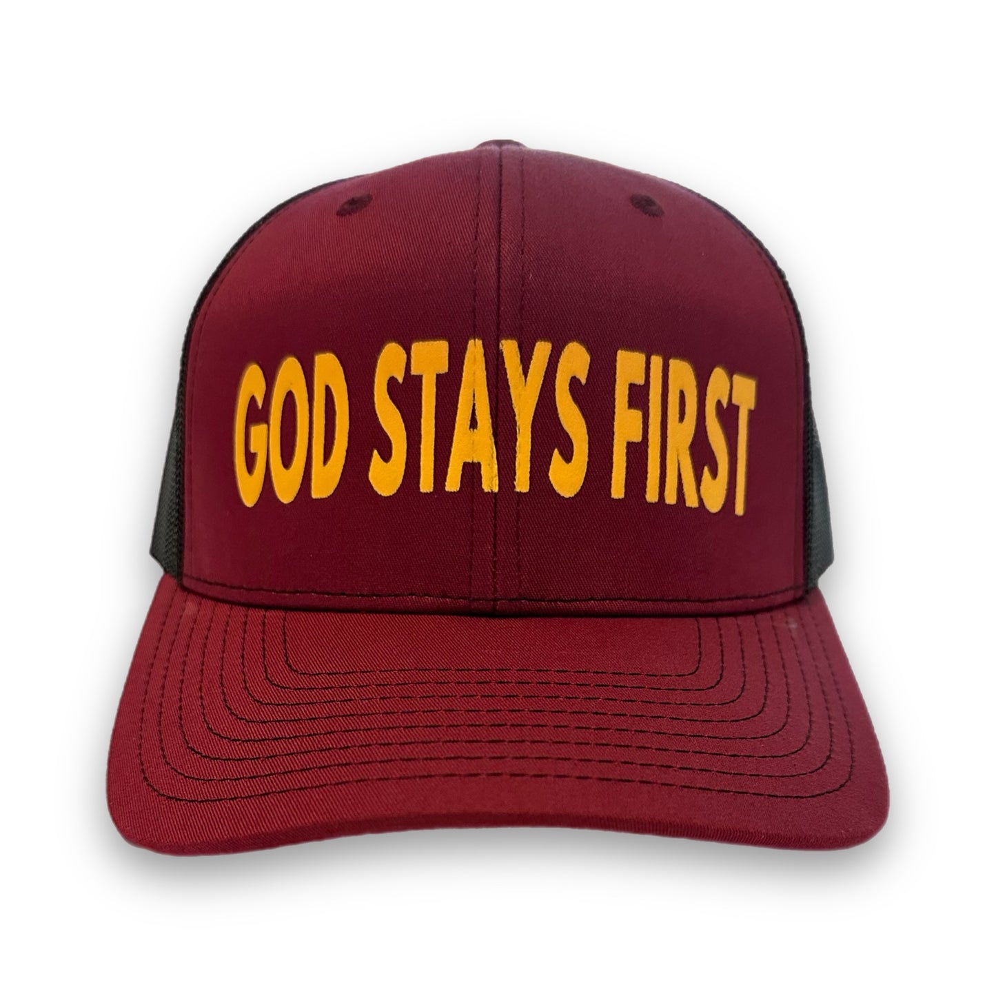 God Stays First Trucker Hat