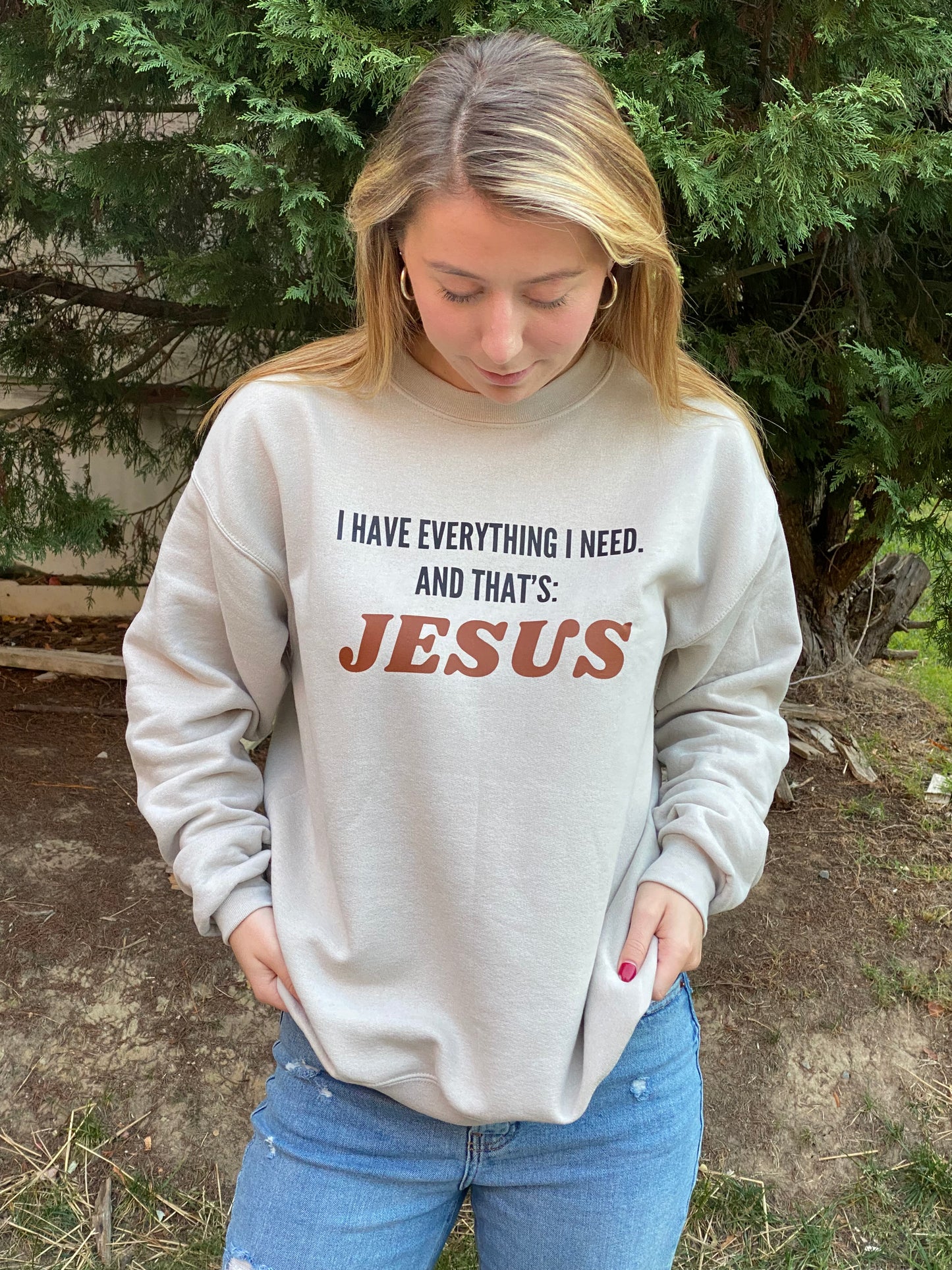 Jesus Is All I Need Crewneck- Coffee and Cream